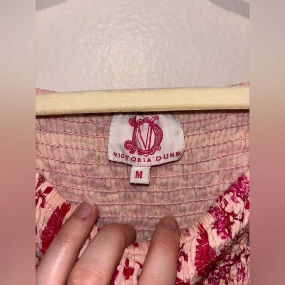 Victoria Dunn Songbird Smocked Floral Block Print Off Shoulder Midi M Cotton - Picture 3 of 6